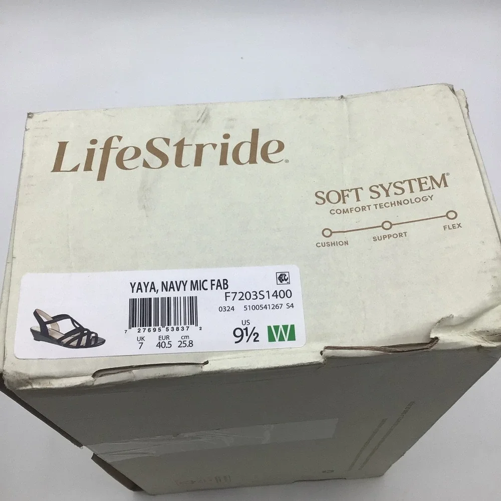 LifeStride Yaya Womens Navy Blue Strappy Wedge Sandals Wide Width Size 9.5W NEW